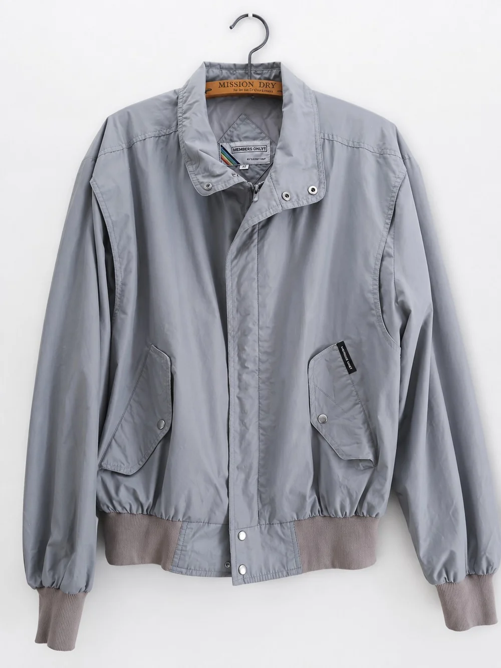 Vintage Members Only Jacket Mens 42 Large Gray Bomber Racer Cafe 90s